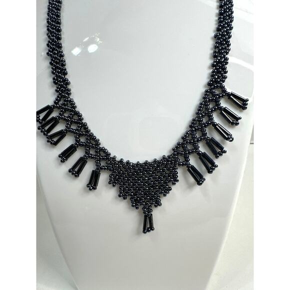 Beaded Necklace, Blue & Black small bead necklace/Choker. Dainty yet elegant! - Picture 2 of 6